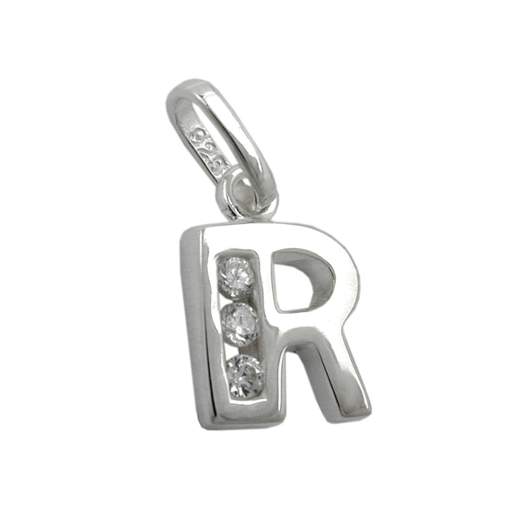 Raikas hopeinen R-kirjainriipus – 925 sterling-hopea | zirkoniakoristeinen kirjainkoru