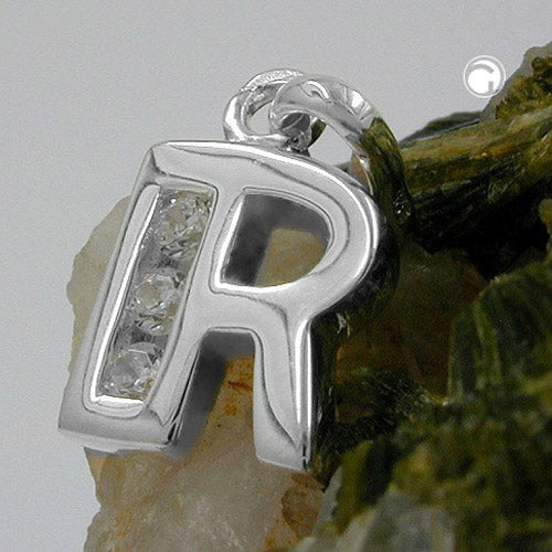 Raikas hopeinen R-kirjainriipus – 925 sterling-hopea | zirkoniakoristeinen kirjainkoru