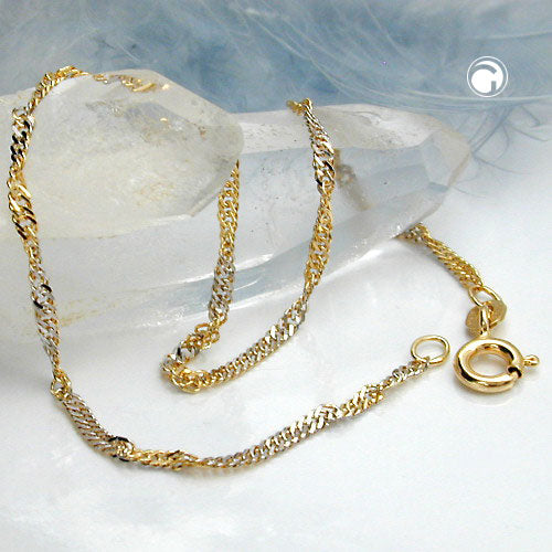 Singapore/ kaksisävyinen kultaranneketju 1,8mm/19cm 14k / koru naiselle