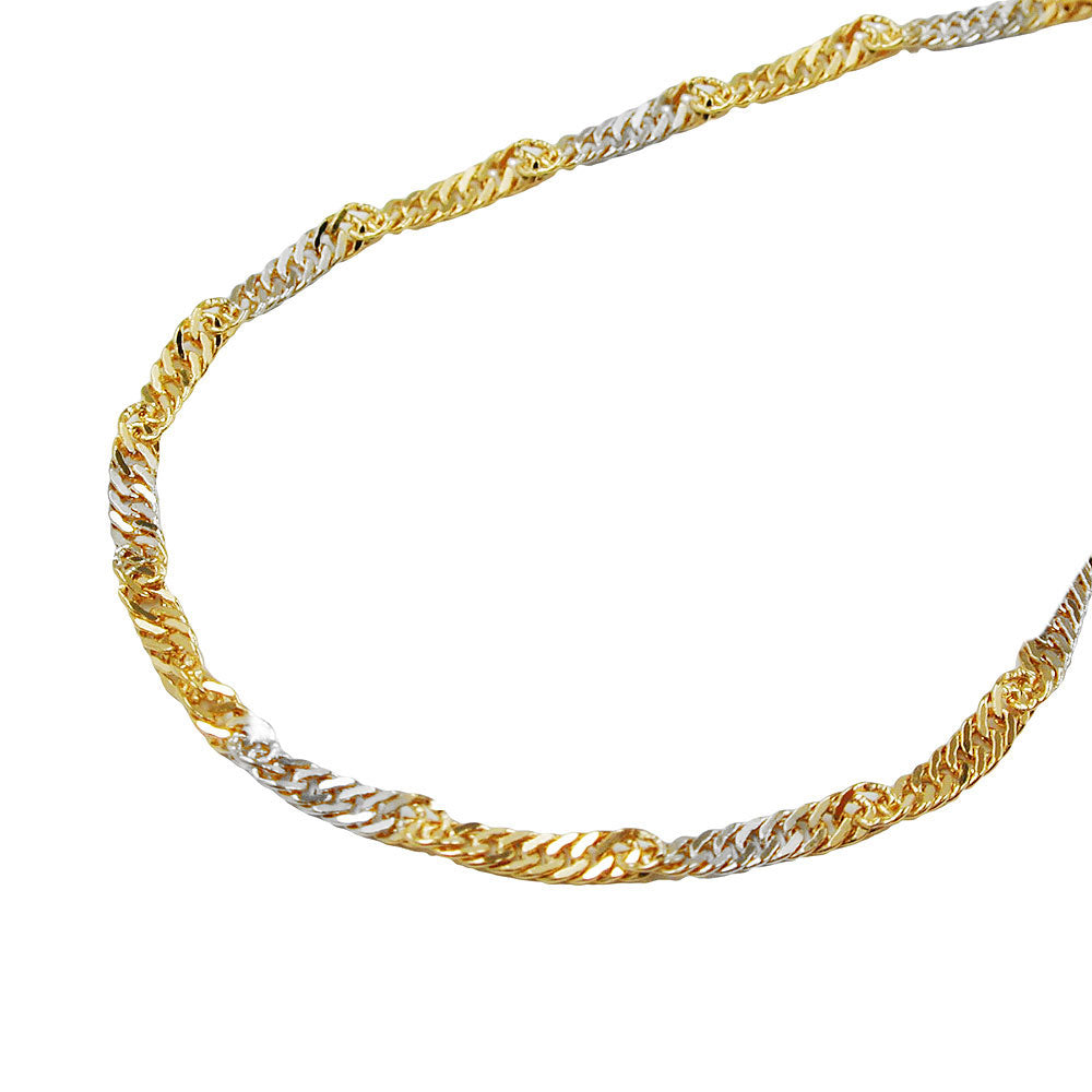 Singapore/ kaksisävyinen kultaranneketju 1,8mm/19cm 14k / koru naiselle