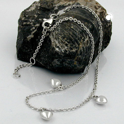 Hopeinen nilkkaketju hopeasydämillä / Ankkuriketju 1,7mm 27cm